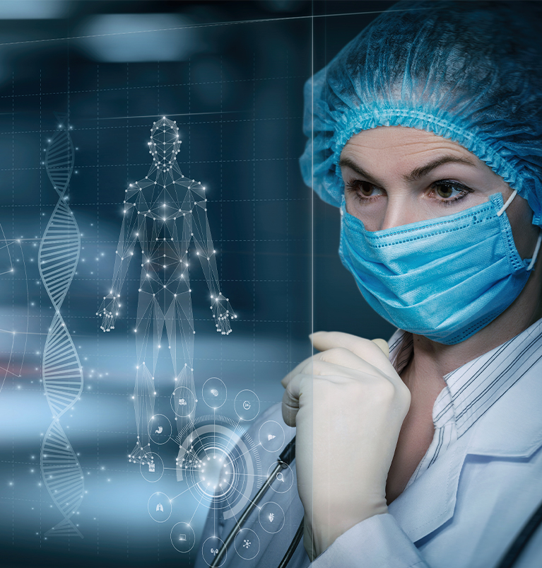 Woman doctor looking at screen